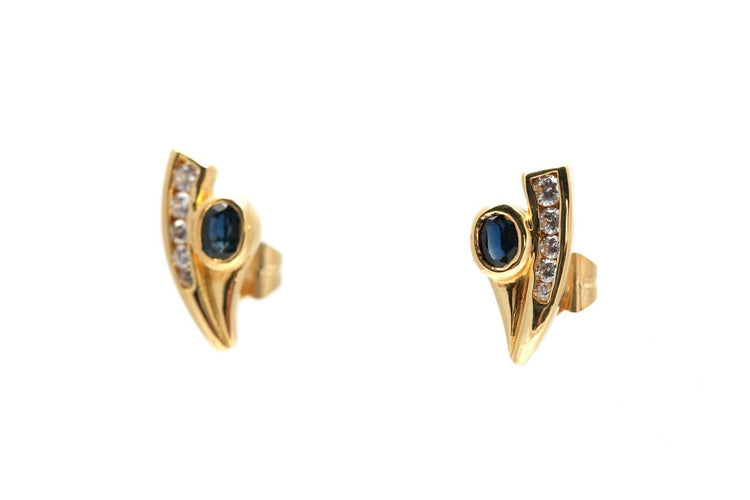 Boucles d'oreilles contemporaines en or jaune, saphirs et diamants 58 Facettes B914