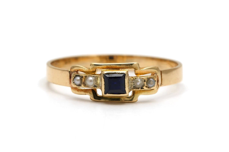 Bague 57 Bague Art déco en or jaune 18 carats, saphir et perles 58 Facettes B919