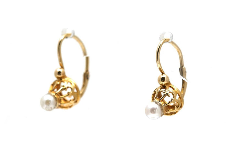 Art Nouveau - Boucles d'oreilles en or jaune 18 carats et perles 58 Facettes 23961
