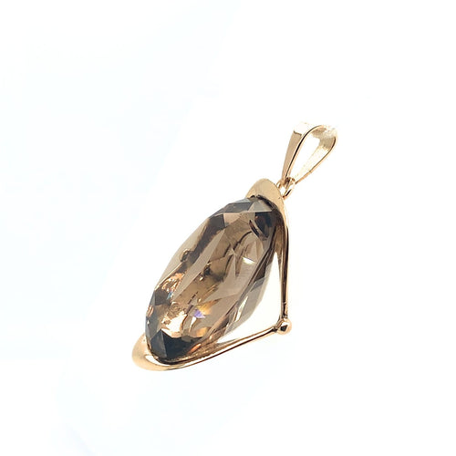 Pendentif en or jaune et quartz fumé ovale 58 Facettes F42-2
