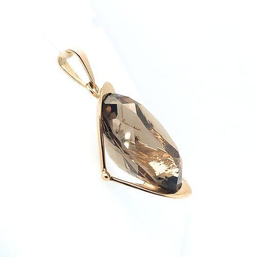 Pendentif en or jaune et quartz fumé ovale 58 Facettes F42-2
