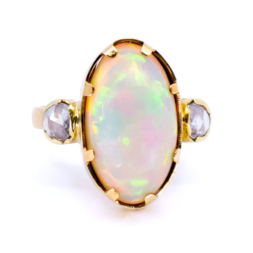Bague 54 Bague trilogie en or jaune 14k, opale Welo et diamants taille rose 58 Facettes D7D216CB8C7B42DDAAAD07E5788C43E3