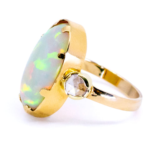 Bague 54 Bague trilogie en or jaune 14k, opale Welo et diamants taille rose 58 Facettes D7D216CB8C7B42DDAAAD07E5788C43E3