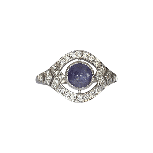 53 Bague en or blanc avec alexandrite ALGT 0,77 ct et diamants 58 Facettes ring