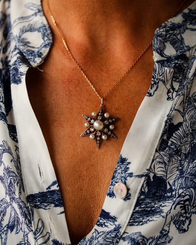 Pendentif Pendentif Napoléon III en or rose et blanc 750, diamants et perles fines 58 Facettes A12131