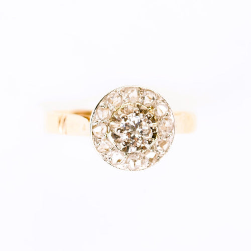Bague 55.5 Bague ancienne - Bague entourage en or jaune, platine et diamants 58 Facettes LMB-291