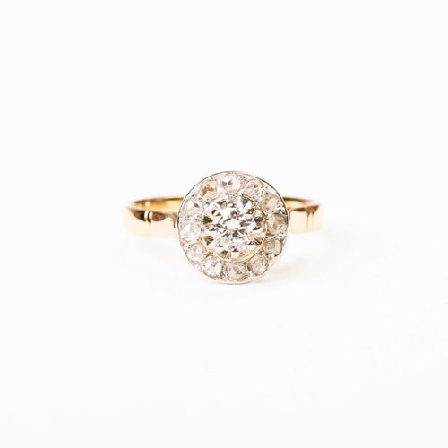 Bague 55.5 Bague ancienne - Bague entourage en or jaune, platine et diamants 58 Facettes LMB-291