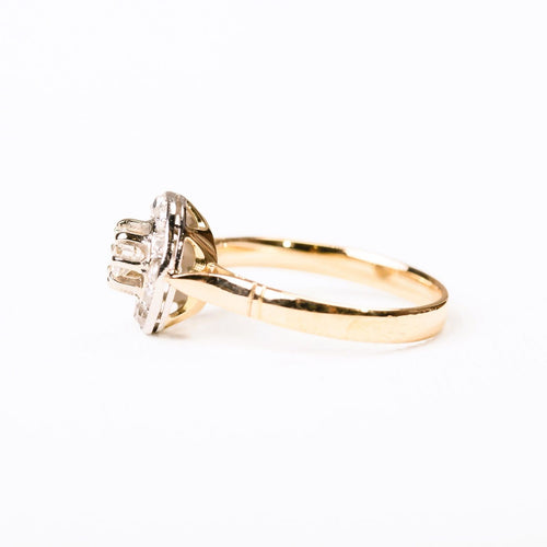 Bague 55.5 Bague ancienne - Bague entourage en or jaune, platine et diamants 58 Facettes LMB-291