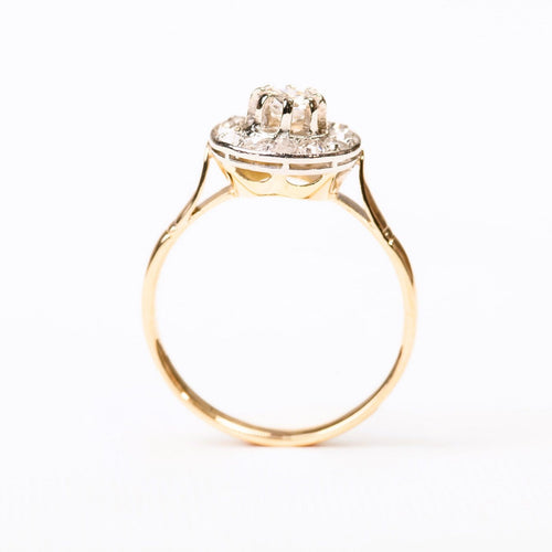Bague 55.5 Bague ancienne - Bague entourage en or jaune, platine et diamants 58 Facettes LMB-291