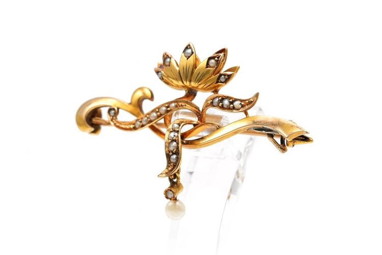 Broche Art Nouveau - Broche en or jaune 18 carats et perles 58 Facettes B266