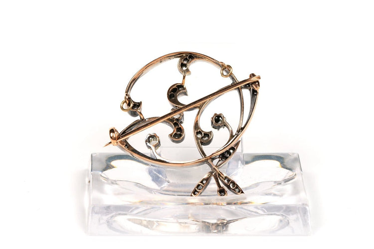 Art Nouveau - Broche en or jaune et blanc 18 carats et diamants taille rose 58 Facettes B450