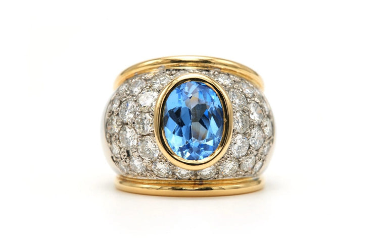 56 Bague contemporaine en or jaune et blanc 18 ct, topaze et diamants 58 Facettes 23696