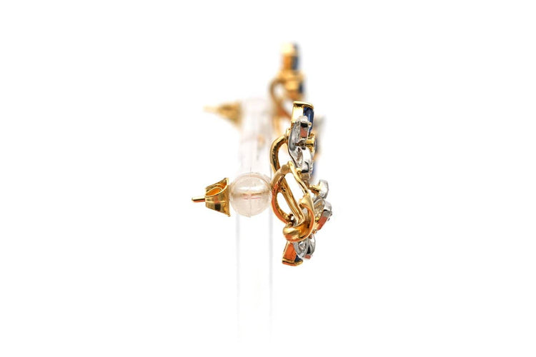 Boucles d'oreilles en or jaune 18 carats, saphirs, rubis et diamants 58 Facettes 23691