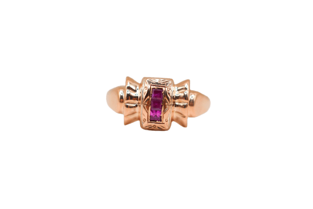Bague Tank Rubis calibrés Or rose