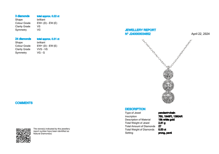 Collier Jennifer HRD Antwerp - Collier pendentif Trilogy en or 18k et diamants 58 Facettes