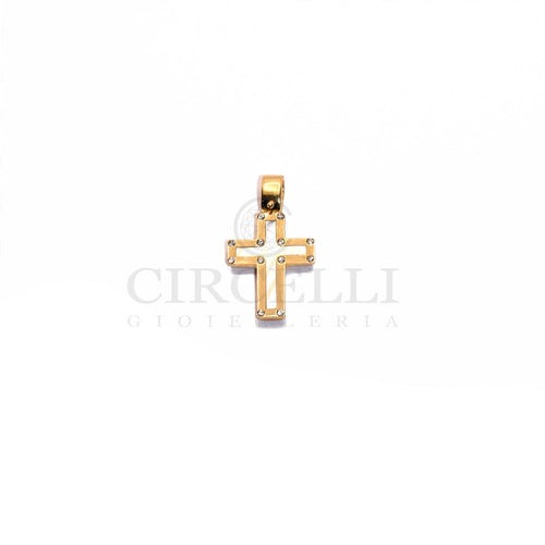 Pendentif Pendentif croix en or jaune 18 carats et nacre 58 Facettes 47297913