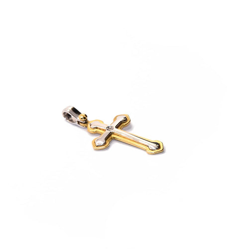 Pendentif Pendentif croix bicolore en or 18 carats et diamant 58 Facettes 47297883