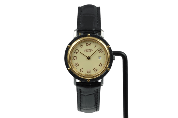 Montre Hermès Clipper - Montre en acier, cadran noir 58 Facettes TOT-11228