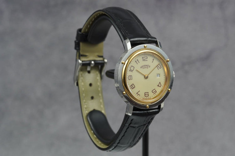 Montre Hermès Clipper - Montre en acier, cadran noir 58 Facettes TOT-11228