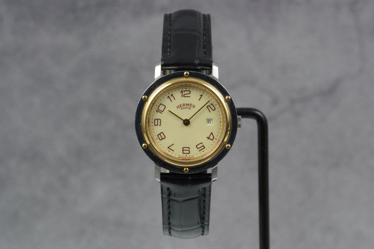 Montre Hermès Clipper - Montre en acier, cadran noir 58 Facettes TOT-11228