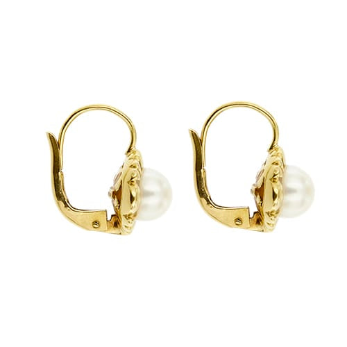 Boucles d'oreilles Boucles d’oreilles fleur à dormeuses en or jaune 18 ct avec perles 58 Facettes 38383