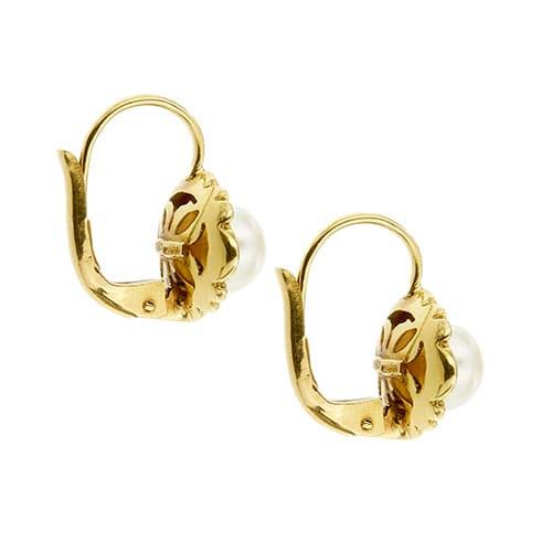 Boucles d'oreilles Boucles d’oreilles fleur à dormeuses en or jaune 18 ct avec perles 58 Facettes 38383