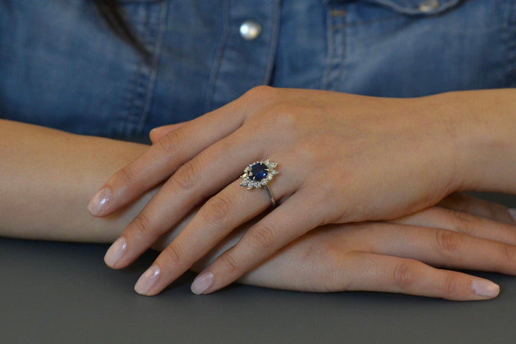 Bague 51 Bague vintage en platine avec saphir et diamants 58 Facettes 27910