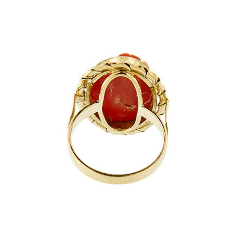 Bague Bague camée ovale floral en or jaune 18 ct avec corail 58 Facettes 39794