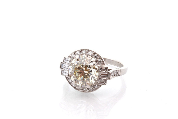 Bague 53.5 Bague en platine avec diamant 3,42 ct K/VS1 et diamants 58 Facettes 27866-27559dv