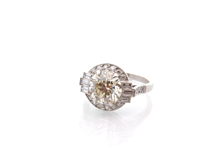 Bague 53.5 Bague en platine avec diamant 3,42 ct K/VS1 et diamants 58 Facettes 27866-27559dv