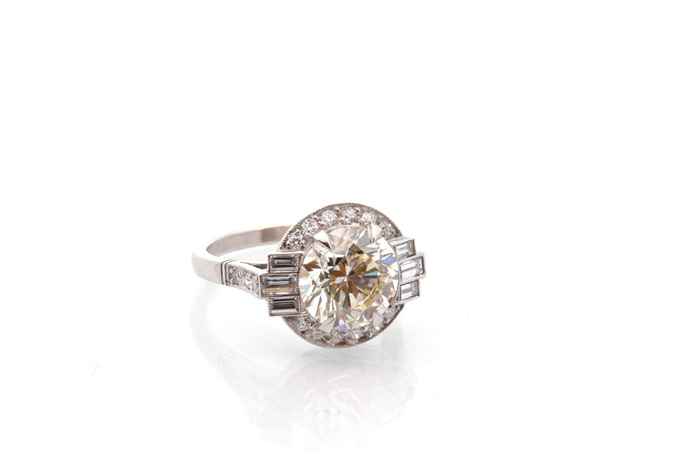 Bague 53.5 Bague en platine avec diamant 3,42 ct K/VS1 et diamants 58 Facettes 27866-27559dv