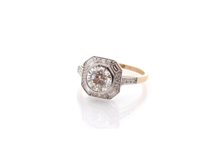 Bague 53 Bague Art déco en platine et or 18k, diamants 1,40 ct 58 Facettes 27849-27136B