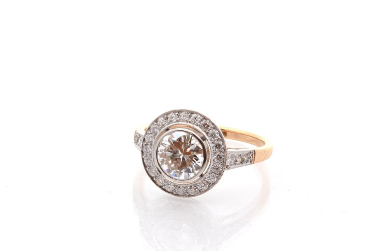 Bague 54 Bague en or 18k et platine avec diamant 1,15 ct et diamants 58 Facettes 27855-27536