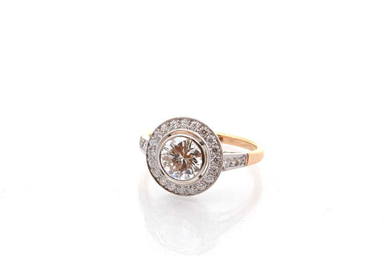 Bague 54 Bague en or 18k et platine avec diamant 1,15 ct et diamants 58 Facettes 27855-27536