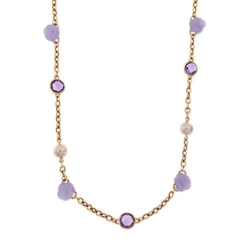 Collier MIMI - Collier en or rose 18 ct avec perles, améthystes et jade lavande 58 Facettes 32958