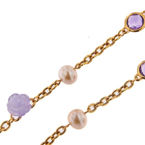Collier MIMI - Collier en or rose 18 ct avec perles, améthystes et jade lavande 58 Facettes 32958