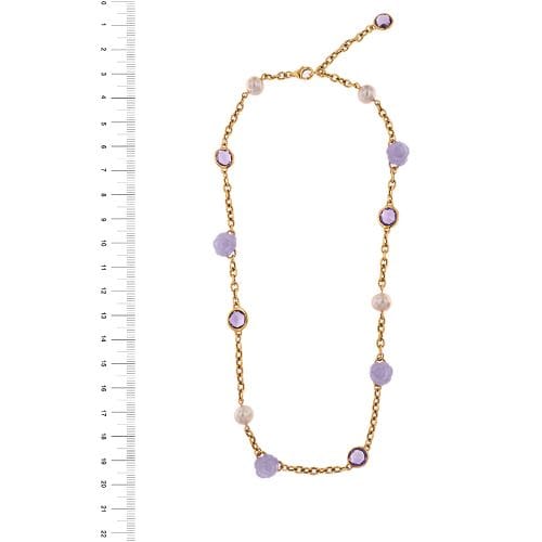 Collier MIMI - Collier en or rose 18 ct avec perles, améthystes et jade lavande 58 Facettes 32958