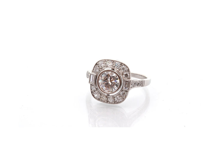 Bague 54 Bague en platine avec diamant 0,90 ct F/VS1 et diamants 58 Facettes 27843-27364A