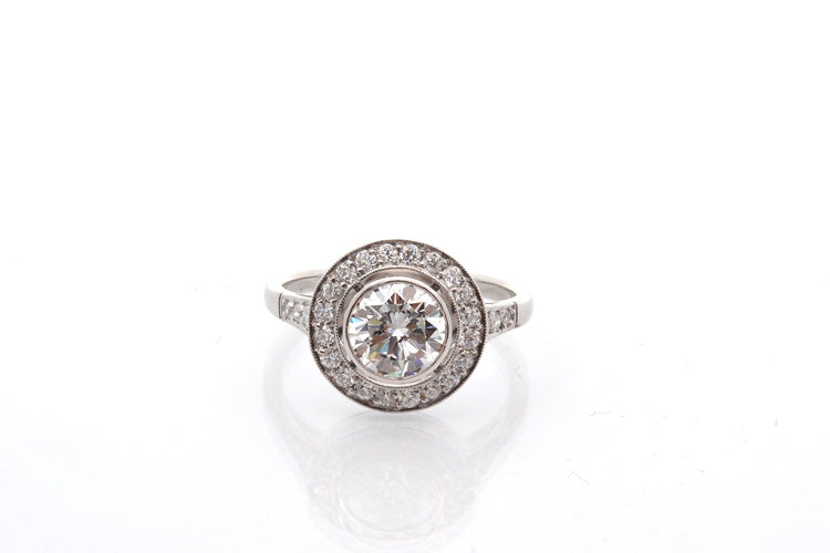 Bague 54 Bague diamant 1,20 ct F/SI1 en platine 58 Facettes 27856-27535