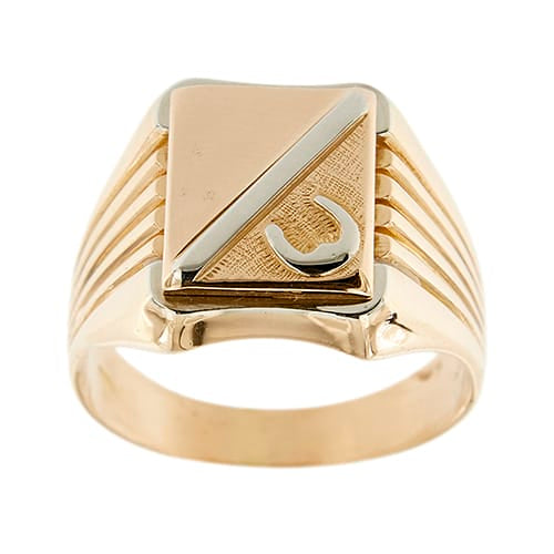 Bague Bague homme porte-bonheur à écusson en or rose et or blanc 18 ct 58 Facettes 34590