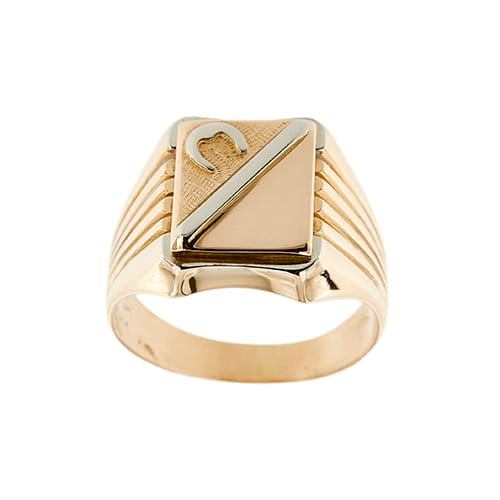 Bague Bague homme porte-bonheur à écusson en or rose et or blanc 18 ct 58 Facettes 34590