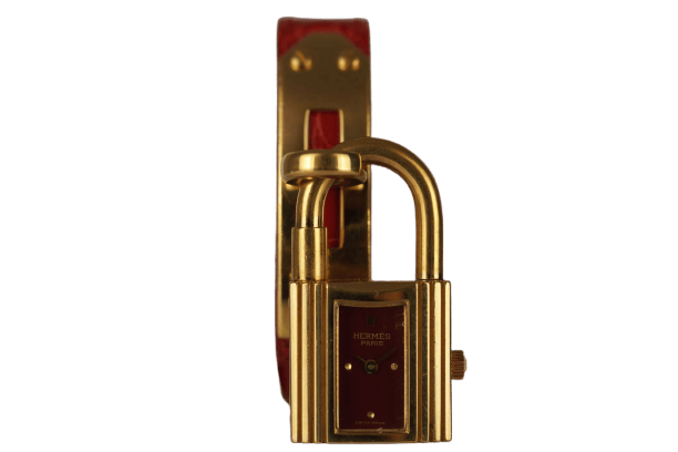 Hermès Kelly - Montre plaqué or sur cuir bordeaux 58 Facettes TOT-11128