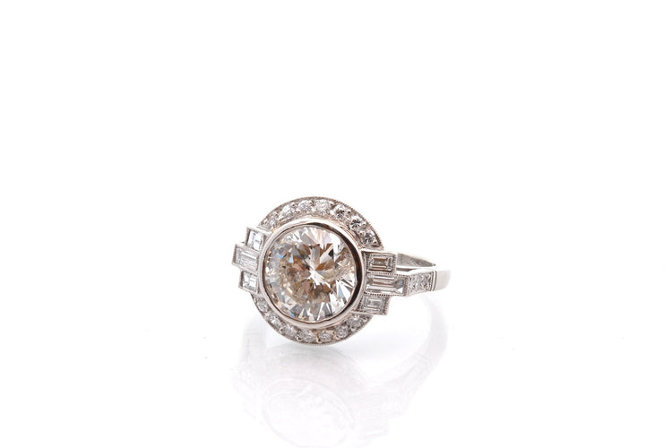 Bague 53.5 Bague Art déco en platine avec diamant 3,11 ct 58 Facettes 27109-27775