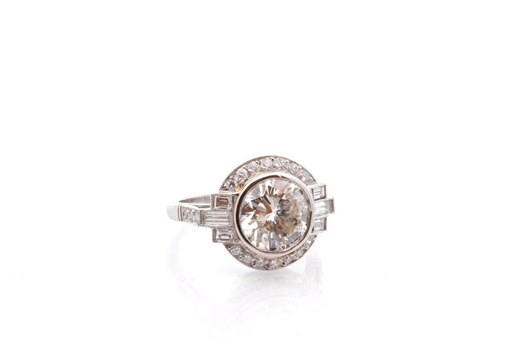 Bague 53.5 Bague Art déco en platine avec diamant 3,11 ct 58 Facettes 27109-27775