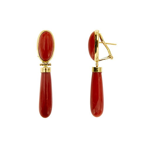 Boucles d'oreilles Boucles d’oreilles en or jaune 18 ct avec corail rouge 58 Facettes 39773