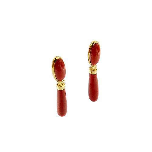 Boucles d'oreilles Boucles d’oreilles en or jaune 18 ct avec corail rouge 58 Facettes 39773