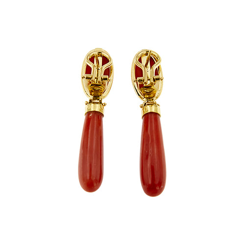 Boucles d'oreilles Boucles d’oreilles en or jaune 18 ct avec corail rouge 58 Facettes 39773