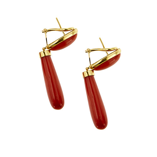 Boucles d'oreilles Boucles d’oreilles en or jaune 18 ct avec corail rouge 58 Facettes 39773