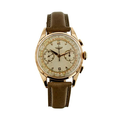 Montre Longines - Montre chronographe vintage en or rose 18 ct 58 Facettes 38045
