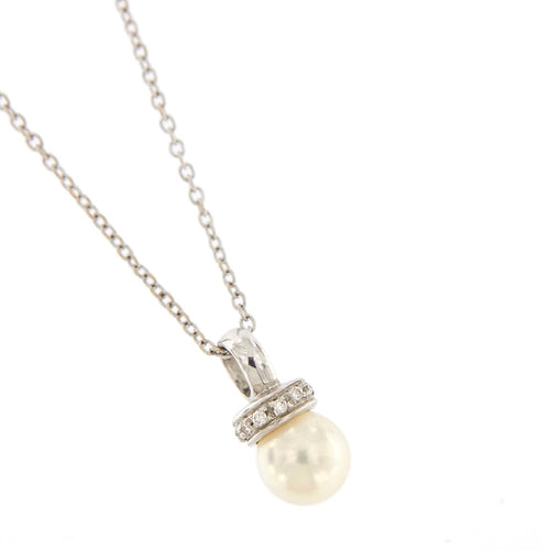 Collier Collier - Pendentif tétine en or blanc 18 ct, perle et diamants 58 Facettes 22953